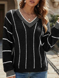 Retro V-neck loose striped sweater