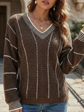 Retro V-neck loose striped sweater