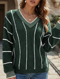 Retro V-neck loose striped sweater