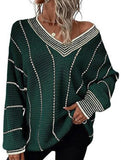 Retro V-neck loose striped sweater