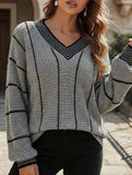 Retro V-neck loose striped sweater