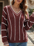 Retro V-neck loose striped sweater