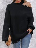 Loose-fitting off-shoulder crew neck sweater
