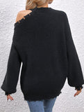 Loose-fitting off-shoulder crew neck sweater