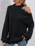 Loose-fitting off-shoulder crew neck sweater