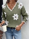 Floral Knit V-neck Sweater