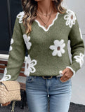 Floral Knit V-neck Sweater