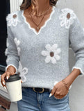 Floral Knit V-neck Sweater