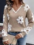 Floral Knit V-neck Sweater