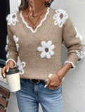 Floral Knit V-neck Sweater