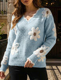 Floral Knit V-neck Sweater