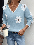 Floral Knit V-neck Sweater