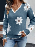 Floral Knit V-neck Sweater