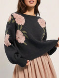 Casual long-sleeved jacquard ribbed sweater