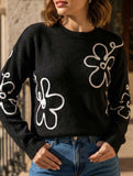 Stylish round neck jacquard knit sweater