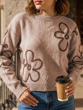 Stylish round neck jacquard knit sweater