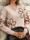 Stylish round neck jacquard knit sweater