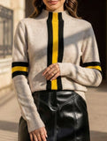 High-neck color-blocked knit sweater