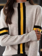 High-neck color-blocked knit sweater