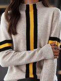 High-neck color-blocked knit sweater