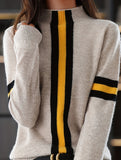 High-neck color-blocked knit sweater