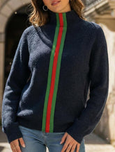 Casual turtleneck color-blocked knit sweater