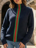 Casual turtleneck color-blocked knit sweater