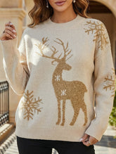 Deer jacquard crew neck knit sweater