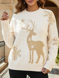 Deer jacquard crew neck knit sweater
