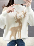 Deer jacquard crew neck knit sweater