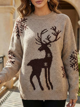Deer jacquard crew neck knit sweater