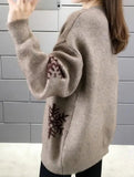 Deer jacquard crew neck knit sweater
