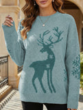 Deer jacquard crew neck knit sweater