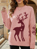 Deer jacquard crew neck knit sweater