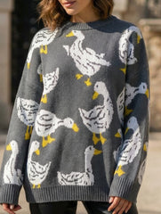 Cute duck print sweater_CWOSWL08992