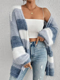 Gentle gradient striped plush cardigan_CWOSWL08998