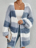Gentle gradient striped plush cardigan_CWOSWL08998