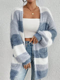 Gentle gradient striped plush cardigan_CWOSWL08998