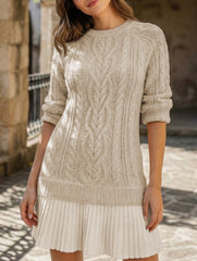 Cable Knit Chiffon Patchwork Mini Dress