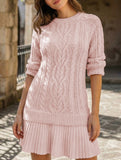 Cable Knit Chiffon Patchwork Mini Dress