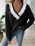 Colorblock Deep V Loose Knit Sweater