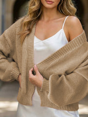 Lantern Sleeve Short Knit Cardigan