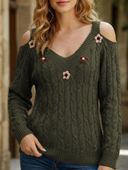 Off Shoulder Knit Sweater with Crochet