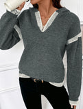 Loose V Neck Hooded Knit Sweater_CWOSWL09132