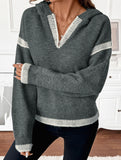 Loose V Neck Hooded Knit Sweater_CWOSWL09132