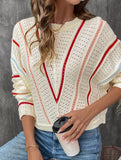 V Pattern Hollow Knit Sweater Top_CWOSWL09138
