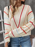 V Pattern Hollow Knit Sweater Top_CWOSWL09138