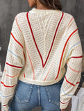 V Pattern Hollow Knit Sweater Top_CWOSWL09138