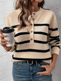 Button Stripe Loose Lazy Knit Sweater_CWOSWL09139