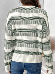 Round Neck Double Stripe Knit Sweater_CWOSWL09140
